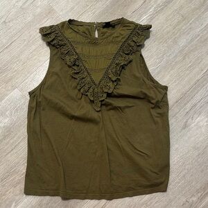 J. Crew Olive Ruffle Tank Top